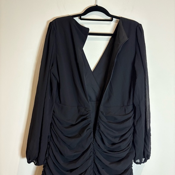 SHOWPO Can I Be Your Honey Mini Dress Black Size 10 Ruched Chiffon - Picture 6 of 8